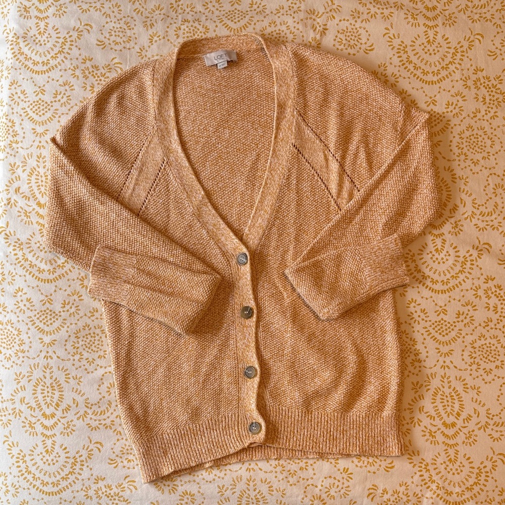 LOFT Yellow Button-Front Lightweight Cardigan